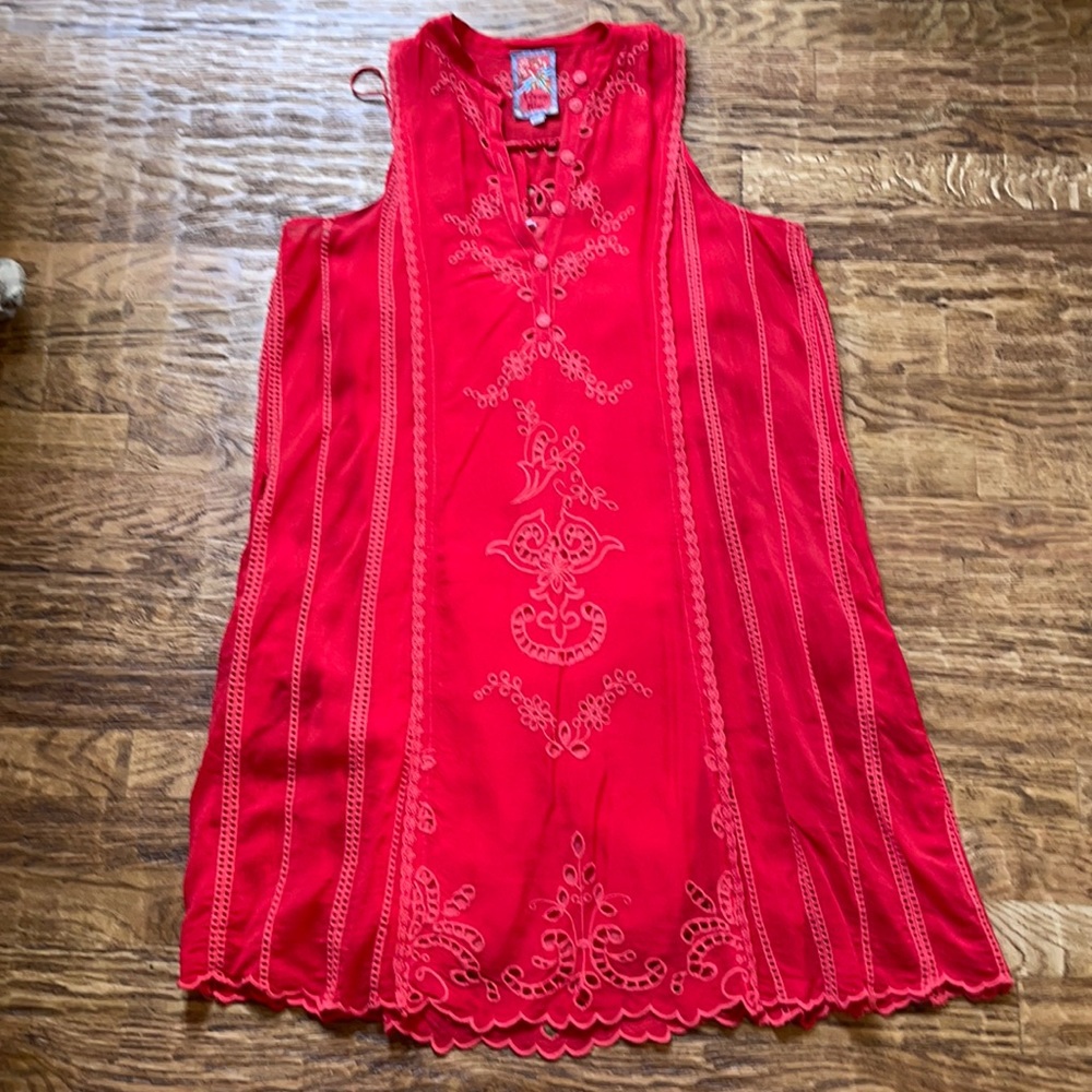 Johnny Was sundress with matching slip underneath.